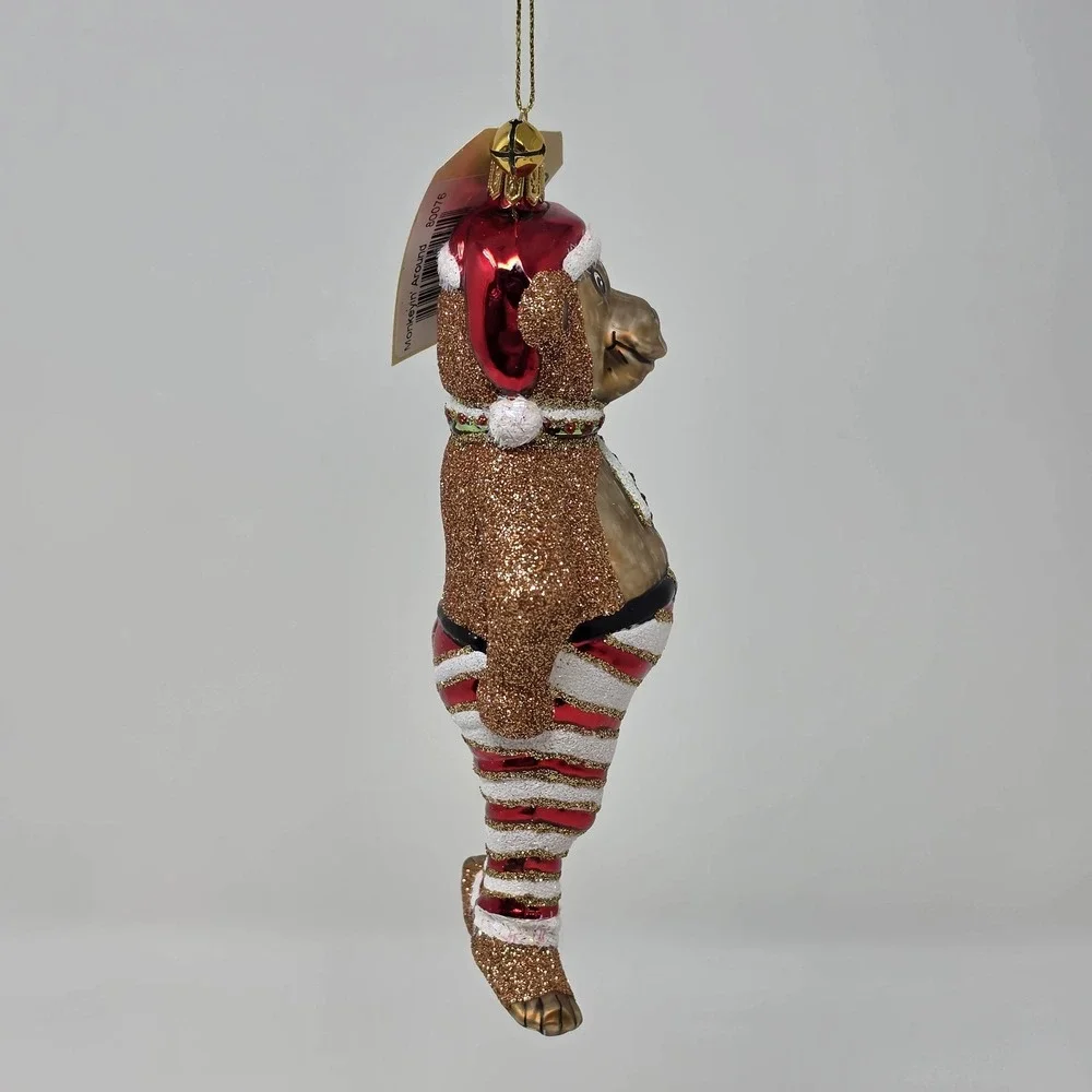JingleNog Monkeyin Around White Ornament #80076 Hand Blown & Painted in Poland